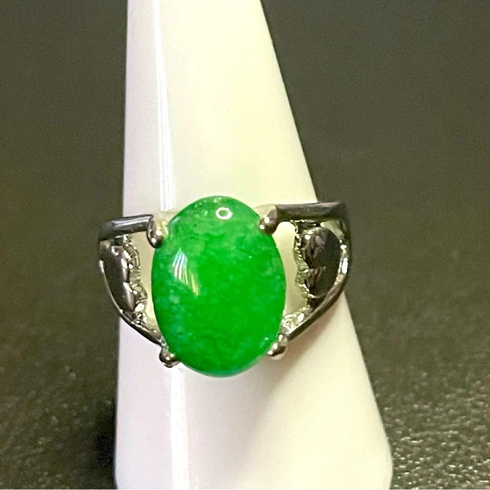 New Sterling Silver Oval Cut Green 4 Prong Crackle Quartz Gemstone Handmade Ring